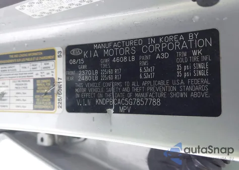 2016 Kia Sportage Lx z USA, uszkodzony, nr VIN KNDPBCAC5G7857788